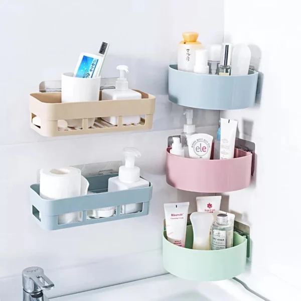 Self Adhesive No punching Bathroom Rack Wall Mounted Plastic Kitchen Storage
