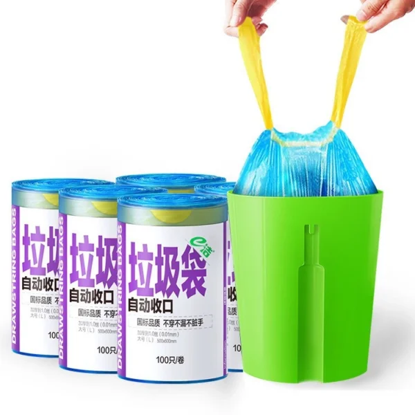 100 Pcs Big Rubbish Bag With String Home Office Garbage Bags Kitchen Trash With Rope