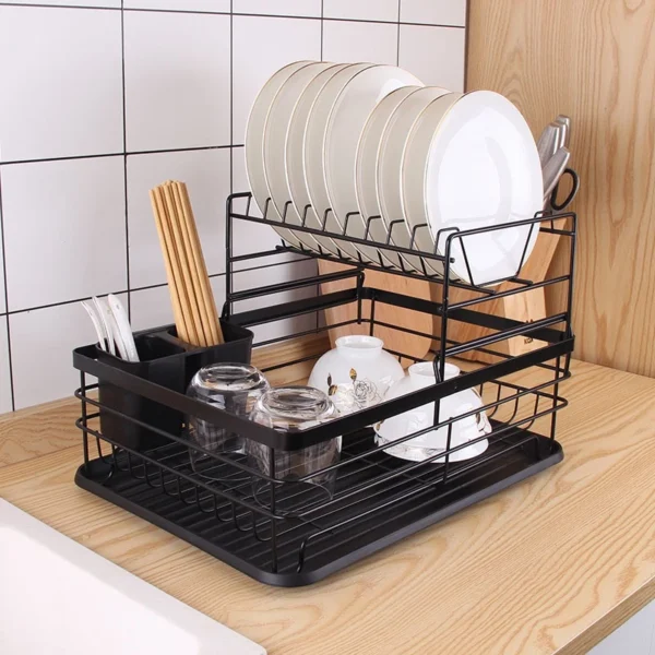 Japanese Style Anti Rust Dish Rack Carbon Steel Lift Up Tray Kitchen Rack