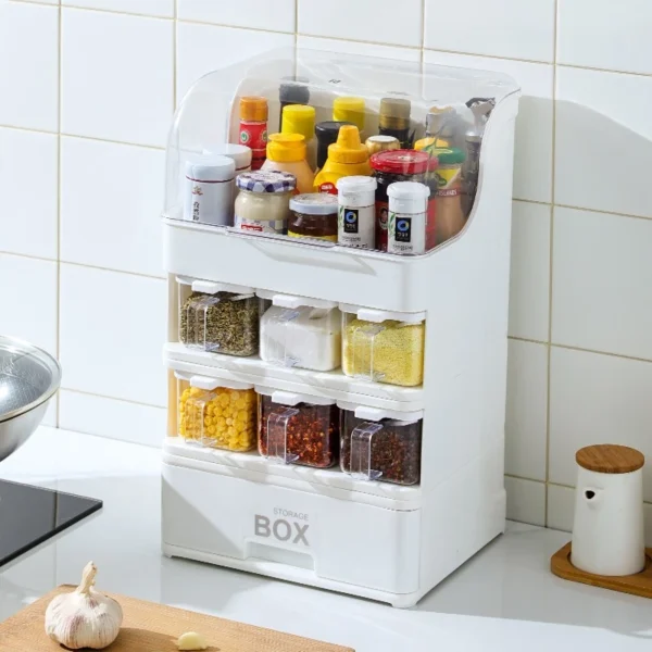 Large Capacity Seasoning Kitchen Multi Functional Oilproof Cover Dustproof Moisture Proof Spice Rack