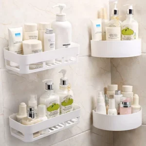 Self Adhesive No punching Bathroom Rack Wall Mounted Plastic Kitchen Storage