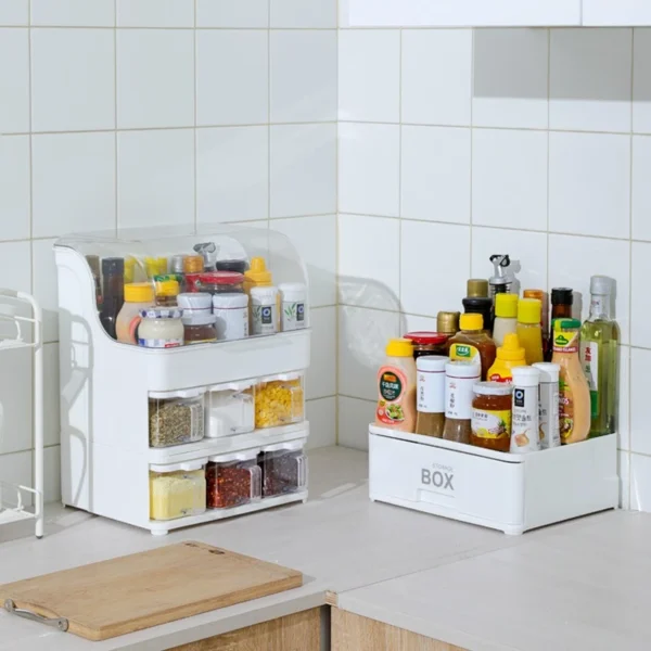 Large Capacity Seasoning Kitchen Multi Functional Oilproof Cover Dustproof Moisture Proof Spice Rack