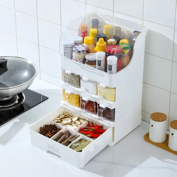Large Capacity Seasoning Kitchen Multi Functional Oilproof Cover Dustproof Moisture Proof Spice Rack
