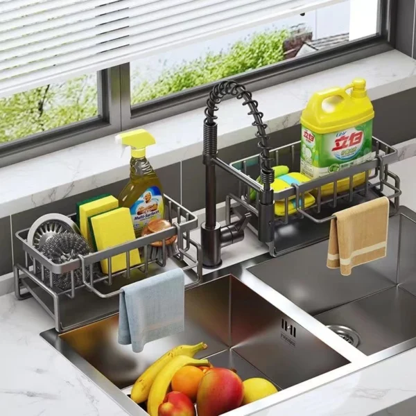 Self draining Sink Shelf Kitchen Sink Drain Rack Soap Sponge Holder Drainer Shelf Kitchen Sink Organizer