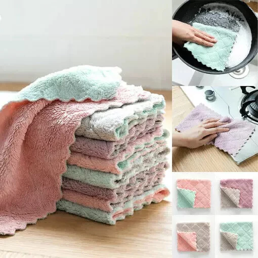 10Pcs Microfiber Cleaning Dish Washing Cloth Kitchen Towel Kitchen Rag