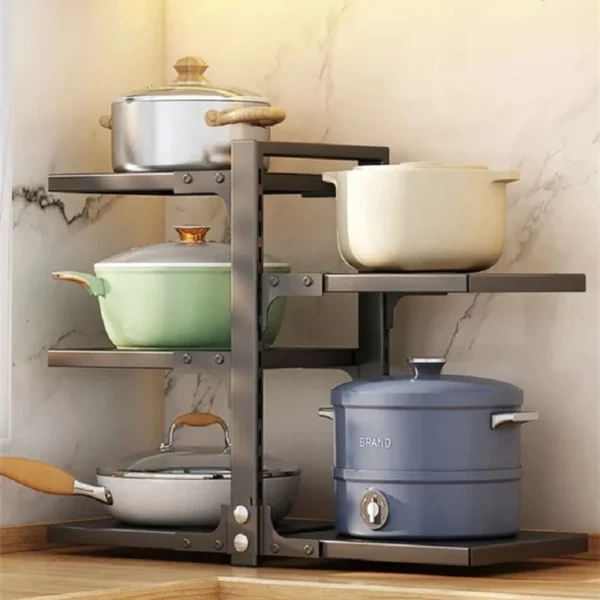Carbon Steel Organizer Pots Pans for Under Cabinet Adjustable Cabinet Storage Pot Pan Rack Shelve