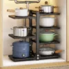 Carbon Steel Organizer Pots Pans for Under Cabinet Adjustable Cabinet Storage Pot Pan Rack Shelve