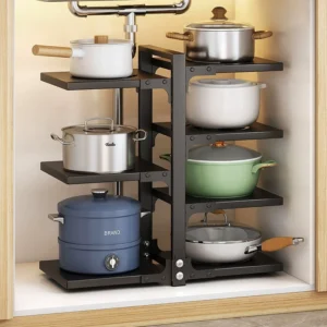 Carbon Steel Organizer Pots Pans for Under Cabinet Adjustable Cabinet Storage Pot Pan Rack Shelve