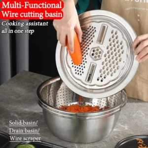 Versatile Kitchen Tools Bundle   Stainless Steel Drain Basin and Grater Set for Effortless Cooking and Cleaning