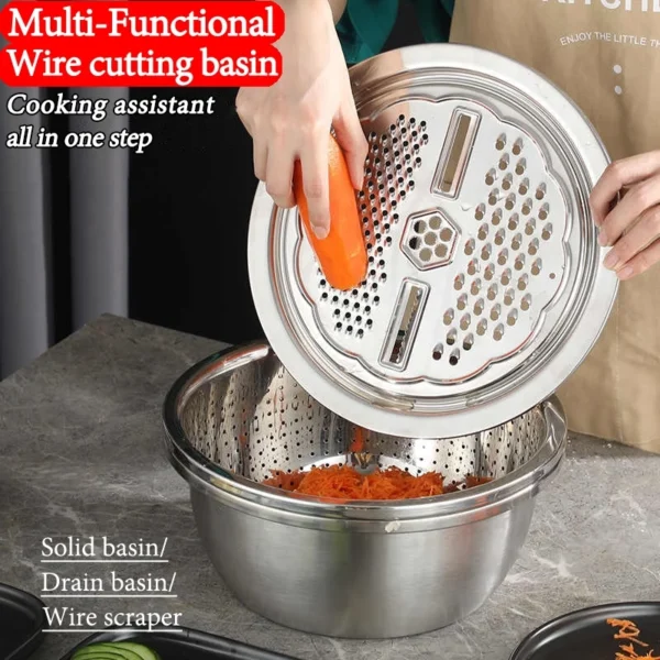Versatile Kitchen Tools Bundle   Stainless Steel Drain Basin and Grater Set for Effortless Cooking and Cleaning