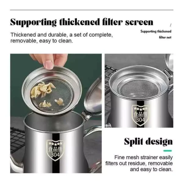 Stainless Steel Oil Filter Pot and Strainer for Kitchen   Durable Oil Dispenser Container for Cooking Oil Storage