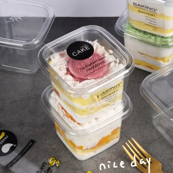 400ml Transparent Plastic Mousse Cup with Lid Square Food Container Cups for Jelly Mousses Bekas Plastik