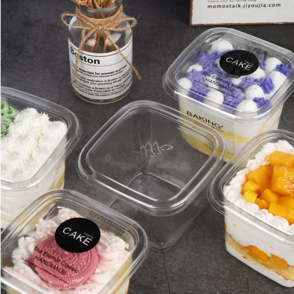 400ml Transparent Plastic Mousse Cup with Lid Square Food Container Cups for Jelly Mousses Bekas Plastik