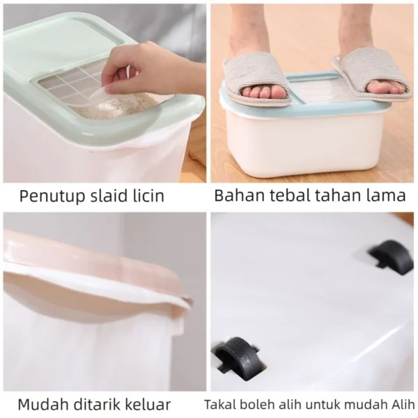 Rice storage box  rice box  push type food storage box with wheels