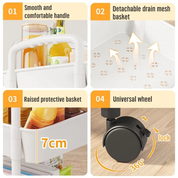 Random Rolling Storage Trolley   Multipurpose Basket Organizer Cart with Handle for Kitchen  Bathroom  Snacks